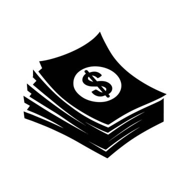 Tek renkli banknot yığını beyaz arka planda belirgin bir dolar işareti göstermektedir. Görüntü basit, grafik ve finansal konuları temsil etmek için uygundur.