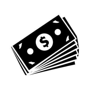 Sağlam bir kara para yığını bir dolar sembolü sergiler. Bu vektör resmi para birimini beyaz arkaplan üzerinde basit, grafik biçiminde gösterir.