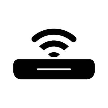 Basit bir siyah yönlendirici beyaz zemin üzerinde üç kablosuz dalga yayar, beyaz zemin üzerinde izole edilmiş sinyal gücü ve kablosuz bağlantı yeteneklerini gösterir..