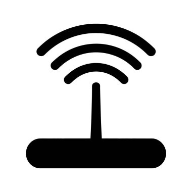 Katı siyah kablosuz ikon bağlantı, ağ erişimi ve kablosuz iletişimi temsil eden sinyal gücü gösteriyor. Beyaz arkaplana karşı somut simge sunuldu.