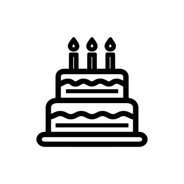 Grafik kullanımı için izole edilmiş beyaz bir arkaplanda kutlama için üç mum vektör ikonu tasarımı içeren iki kademeli pasta tatlı bir ikram sunar.