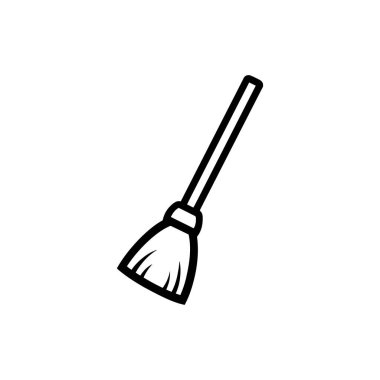 Siyah bir süpürge aşağı doğru bakıyor, açıkça temizlik aletini gösteriyor. Bu simge beyaz arkaplana karşı etkili bir şekilde öne çıkıyor.
