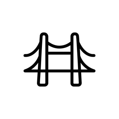 Asma bir köprüyü beyaz bir arkaplan karşısında basit bir siyah dış plan ile tasvir etmek, onu minimalist tasarımlar ve kavramsal projeler için uygun hale getirir..