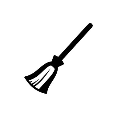 Uzun saplı siyah süpürge, temiz beyaz arka planda temizliğin klasik bir sembolünü sunar. Basitlik ve işlevselliği aktarır..