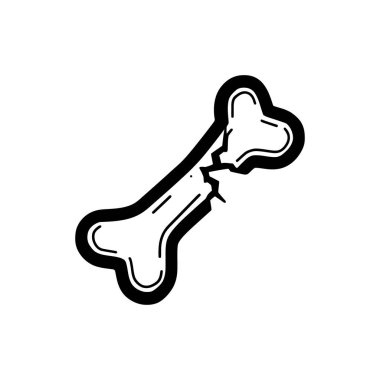 Kırık çizgisi gösteren vektör kemik simgesi, temiz beyaz arkaplana karşı klasik bir siyah beyaz renk düzeninde oluşturulmuş,.