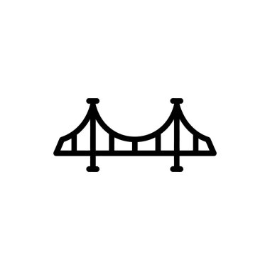 Minimalist köprü simgesi, beyaz arkaplanda siyah ana hatlara sahiptir, basit ve kolayca tanınabilen bir mimari yapı silueti oluşturur..