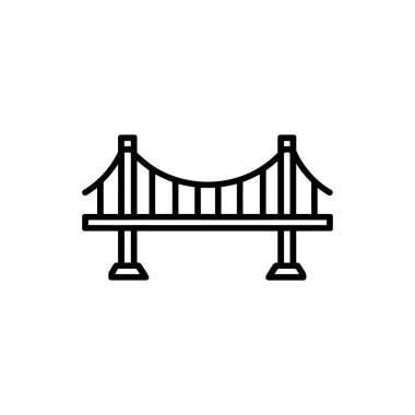 Modern siyah çizgi, beyaz bir arkaplanda izole edilmiş, basit tasarım çizgileriyle temsil edilen iki sütunu birleştiren eğimli bir köprü tasvir eder..