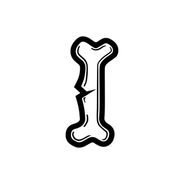 Monokrom kemik çizimi ortada görünür bir çatlak gösteriyor, ve temiz beyaz bir arkaplana karşı sergileniyor; kırık görsel bir ilgi ekliyor.