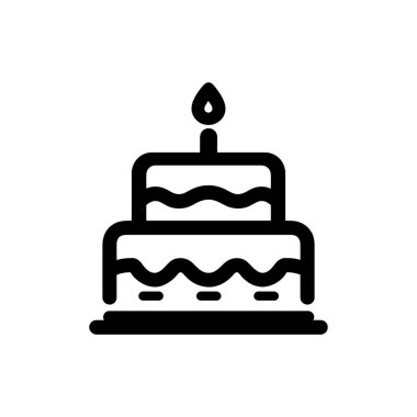 Üzerinde yanan bir mum bulunan, beyaz bir arkaplanda gösterilen iki katmanlı bir pastanın basit siyah çizgisi..