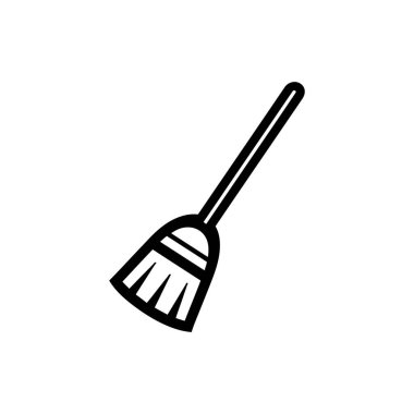 Siyah dış hatları ve beyaz arkaplandaki şekilleri içeren basit süpürge çizimi, beyaz arkaplandaki çok sayıda projede kolay kullanılmasını sağlar.