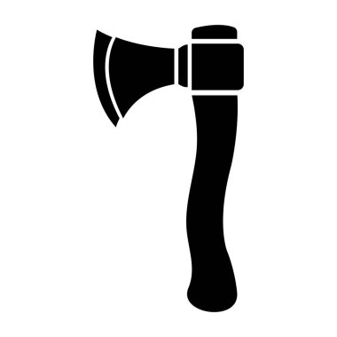 Basit bir illüstrasyon için siyah balta grafiği beyaz arkaplan üzerine kesme aracı silueti sunar. Vektör ihtiyaçları için güçlü bir kesme aracı gösterir.