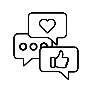 Ana hatlı sohbet baloncukları her biri başparmak, kalp sembolü ve iki nokta gibi benzersiz geri bildirim simgeleri içerir, hepsi beyaz bir arkaplanda sunulur..