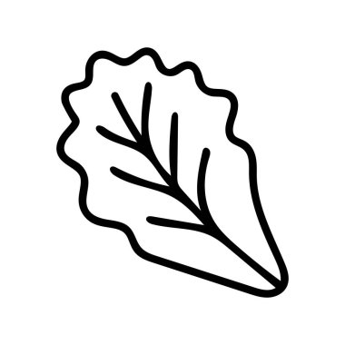 Kıtır desenli marul yaprağı basit organik çizgileri gösterir, beyaz arka planda temiz ve modern bir görüntü yaratır, minimalist düzenler için idealdir..