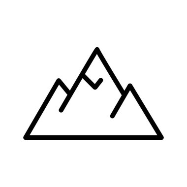A simple outline depicts majestic mountain peaks, representing natural landscapes, set against the clean white background, showcasing minimalist mountain peaks.