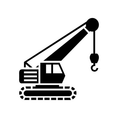 A tracked crane silhouette is displayed against the white background, featuring its distinct hook and boom, showcasing industrial equipment design, minimal presentation.