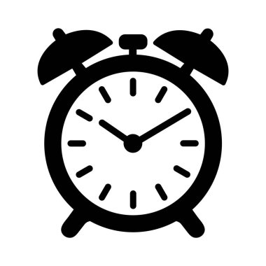 Alarm clock icon displays the time ticking forward with rounded clock hands on the round clock face, shown on a white background.