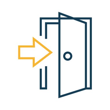 Gold arrow points inside the blue line door showcasing an entrance or a way in, all set against a clean white background.