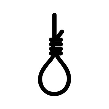 Vector silhouette of a hanging noose, symbolizing despair, prominently displayed against a clean, plain white background, emphasizing the starkness of the icon.