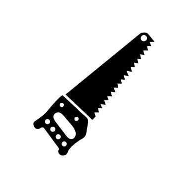 A single black hand saw carpentry tool is shown against a white background, showing a wood cutting tool.