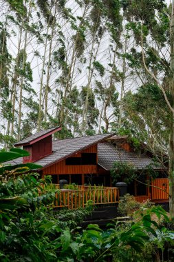 Solok, Endonezya - 17 Eylül 2024: Alahan Panjang 'daki Kayu Putih Villa' nın güzel manzarası.