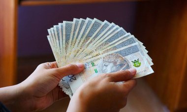 Çeşitli kağıt banknotları olan Polonya parası yayılmış. Para birimi Polonya 'da nakit ödemelerde kullanılan farklı değerleri gösteriyor.