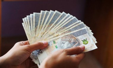Çeşitli kağıt banknotları olan Polonya parası yayılmış. Para birimi Polonya 'da nakit ödemelerde kullanılan farklı değerleri gösteriyor.