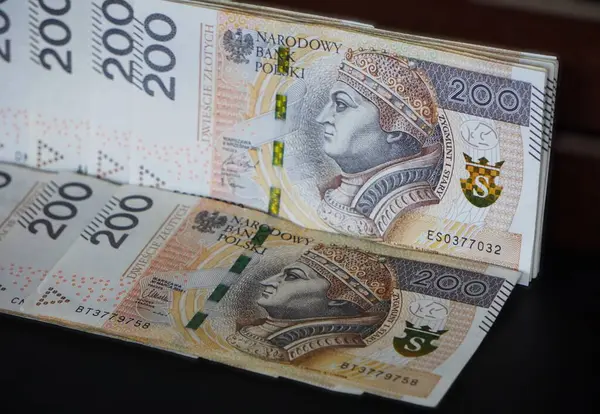 Çeşitli kağıt banknotları olan Polonya parası yayılmış. Para birimi Polonya 'da nakit ödemelerde kullanılan farklı değerleri gösteriyor.