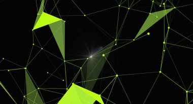 Noktaları ve çizgileri birleştiren soyut çokgen uzay arkaplanı. Yeşil tonlarda gelecek teknolojisi bağlantı yapısı. Bilim, teknoloji veya dijital konsept tasarımı için kullanılabilir.