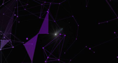 Karanlık bir arkaplanda mor ağ bağlantıları olan soyut pleksus arkaplanı. Fütürist teknoloji, veri iletişimi ve dijital ağları temsil ediyor. Bilim, teknoloji ve dizaynla ilgili projeler için harika.