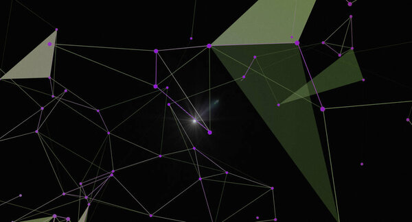 An abstract image featuring a network of interconnected lines and dots, forming geometric shapes against a dark background. The design evokes a sense of futuristic technology, data connectivity, and complex systems.
