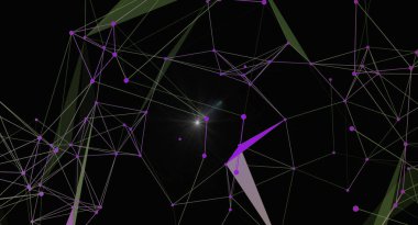 Mor düğümler ve ışık parlamaları ile soyut ağ bağlantısı arkaplanı. Teknoloji, bilim ya da gelecekçi kavramlar için idealdir. Birbirine bağlı düğümler ve çizgiler karmaşık ve dinamik bir görsel etki yaratır.
