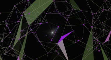 Noktaları ve çizgileri birleştiren soyut geometrik arkaplan. Ağ bağlantısı olan çokgen bir yapı. Dijital teknoloji ve iletişim konsepti. Bilim, yenilik ve gelecek temalar için tasarım ögesi.