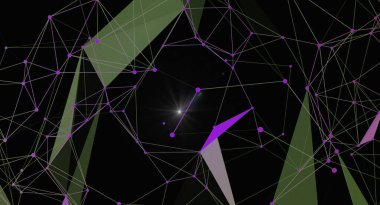 Birbirine bağlı nokta ve çizgilerin merkezi ışık patlaması yaptığı soyut düşük poli ağ arkaplanı. Dijital bağlantıları, teknoloji kavramlarını ya da modern grafik tasarımlarını resmetmek için idealdir. Geometrik çokgen şekiller geleceksel bir şekil yaratır.