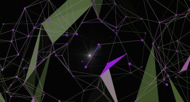 Noktaları ve çizgileri birleştiren soyut geometrik arkaplan. Çokgen yapısı olan modern teknoloji kavramı. Dijital çizim. Bilim, teknoloji veya iletişim temaları için ağ bağlantısı tasarımı.