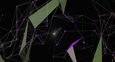 Siyah bir arkaplana karşı mor düğümler ve çizgilerden oluşan dinamik soyut bir arkaplan. Tasarım geometrik şekiller ve merkezi bir ışık patlaması içerir, çeşitli dijitallere uygun gelecekten ve teknolojiden esinlenilmiş bir estetik yaratır.