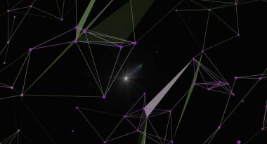 Ağ bağlantıları olan soyut pleksus arkaplanı. Bilim, teknoloji, iletişim ve veri görselleştirme kavramı. Mor çizgileri ve noktaları olan modern ve gelecek tasarımı. Dijital duvar kağıtları ve yenilikçi projeler için mükemmel.