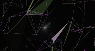 Fütürist bir teknoloji ağı bağlantısı. Soyut pleksus arkaplan çizimi. Dijital veri ve iletişim konsepti. Çokgen yapısı ve telli elementleri olan modern geometrik tasarım. Bilim ve teknoloji temalı projeler için harika.