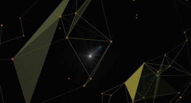 Ağ bağlantı yapısına sahip soyut arkaplan. Arkaplanda çizgiler ve noktalar olan çokgen şekiller. Teknoloji, bilim ve dijital veri iletişimini temsil ediyor. Fütürist tasarımlar ve modern grafikler için harika..