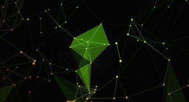 Bağlı yeşil ve sarı noktaların oluşturduğu soyut bir pleksus arkaplanı ağ oluşturuyor. Bu görüntü teknolojiyi, bilimi veya iletişim kavramlarını resmetmek, dijital alemde bir bağlantı ve yenilik duygusunu iletmek için mükemmeldir..
