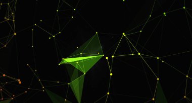 Birbirine bağlı noktalar ve çizgilerin yer aldığı soyut bir illüstrasyon karanlık bir arkaplanda bir ağ oluşturuyor. Teknoloji, veri iletişimi, yapay zeka ve gelecek tasarımları gibi kavramları temsil etmek için idealdir. Bu resim görüntüyü yakalar 