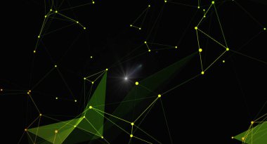 Parlak bağlantıları ve ışık patlaması olan bir pleksus ağının olduğu soyut bir arka plan. Geometrik tasarım teknoloji, veri ve gelecekçi kavramları akla getiriyor. Modern ve rakam gerektiren arkaplan, sunum ve tasarımlar için mükemmel.