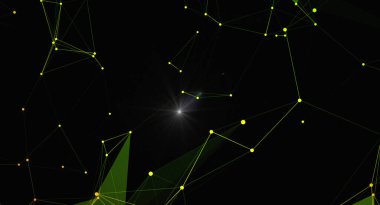 Parlak düğüm ve çizgilerle soyut ağ bağlantı sistemi arkaplanı. Fütürist teknoloji dijital konsepti. Yapay zeka, veri transferi, İnternet ve küresel iletişim.