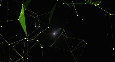 Noktaları ve çizgileri birleştiren soyut ağ arkaplanı. Yeşilin tonlarında dijital veri görselleştirme kavramı. Teknoloji, bilim ve gelecekteki tasarımlar için ideal..