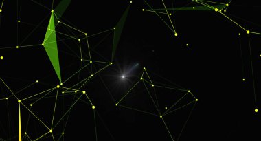 Parlak bağlantıları ve çokgen şekilleri olan soyut yeşil pleksus arka planı. Teknoloji, bilim ya da fütüristik temalar için ideal. Dijital tasarımlarda duvar kağıdı, arkaplan ya da grafik ögesi olarak kullanmak için mükemmel.