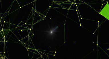 Bağlı çizgi ve noktalarla soyut pleksus arkaplanı. Dijital teknoloji konsepti. Ağ bağlantısı yapısı. Karanlık bir arka planda parlayan elementlerle gelecek tasarımı. Duvar kağıtları ve arkaplanlar için modern ve şık illüstrasyon.