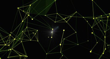 Parlak çizgiler ve düğümlerle soyut ağ arkaplanı. Bağlantı, veri, teknoloji, iletişim ve geleceği temsil eder. Bilim, teknoloji ve gelecek temalar için mükemmel..