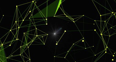 Siyah arkaplanda soyut dijital ağ pleksi. Teknoloji, gelecek ve bağlantılar kavramını temsil ediyor. Modern ve teknolojik bir dokunuş gerektiren tasarımlar için mükemmel. Parlayan çizgiler ve noktalar görsel olarak uyarıcı bir şablon oluşturur.