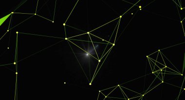 Noktaları ve çizgileri birleştirerek ağ oluşturan soyut bir teknoloji arka planı. Modern tasarım iletişim, veri ve fütüristik kavramları taşır..