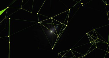 Birbirine bağlı parlayan düğümler ve çizgilerden oluşan modern bir soyut arkaplan. Bu dijital illüstrasyon, gelecekteki ve dinamik bir kompozisyonda teknoloji, bilim ve iletişim kavramlarını çağrıştırıyor. Veri dolandırıcılığını göstermek için mükemmel