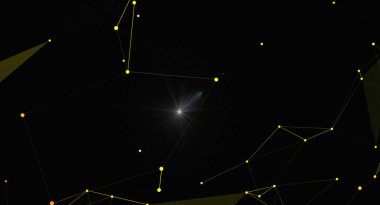 Soyut pleksus arkaplanı, bir ağ oluşturan parlak sarı bağlantıları içerir. Parlak bir merkezi işaret fişeği, tasarıma karanlık bir zemin üzerine kurulmuş bir odak noktası ekler. Bu görüntü teknolojiyi, iletişimi ya da geleceği resmetmek için mükemmeldir.